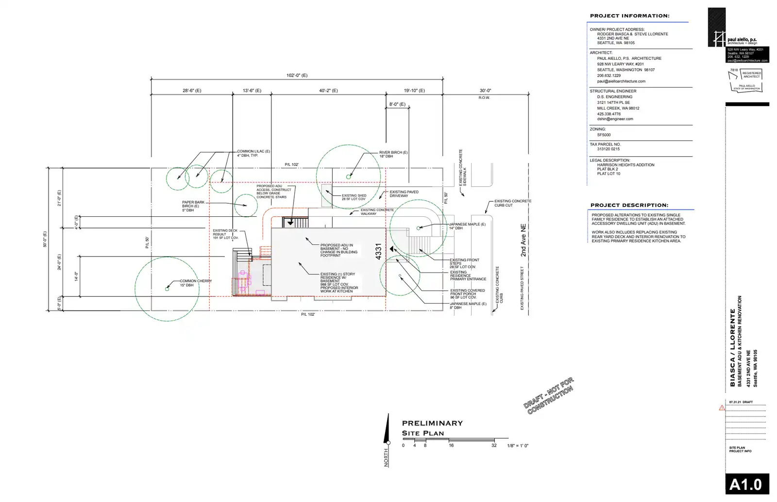 Site plan for 4331 B 2nd Ave NE