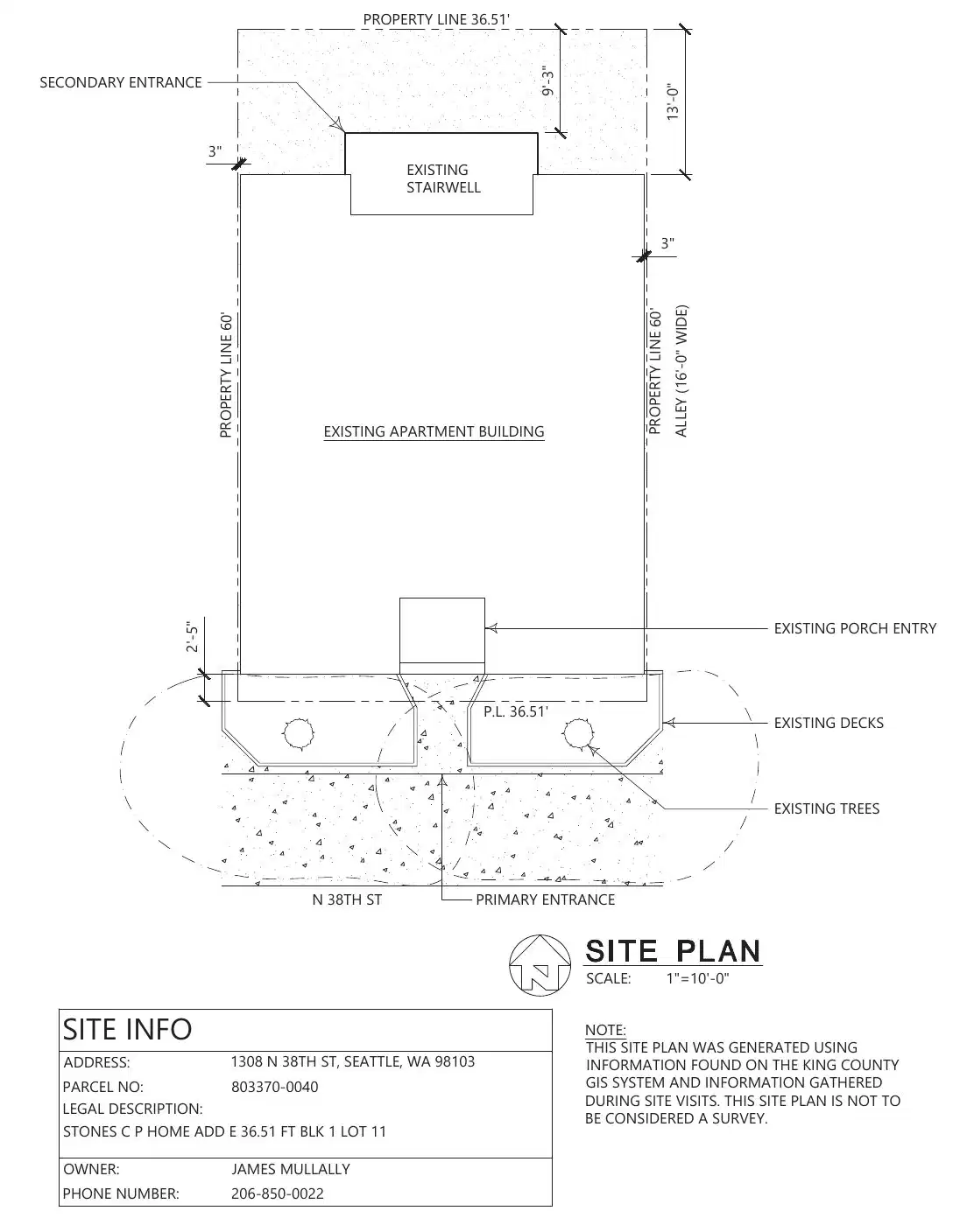 Site plan for 1308 N 38th St