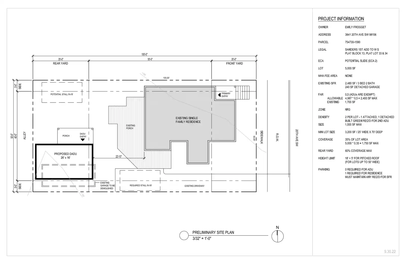 Site plan for 3841 B 20th Ave SW
