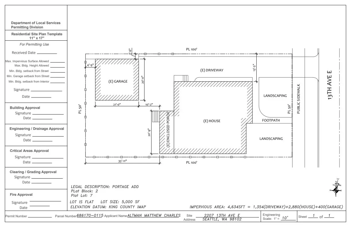 Site plan for 2209 13th Ave E