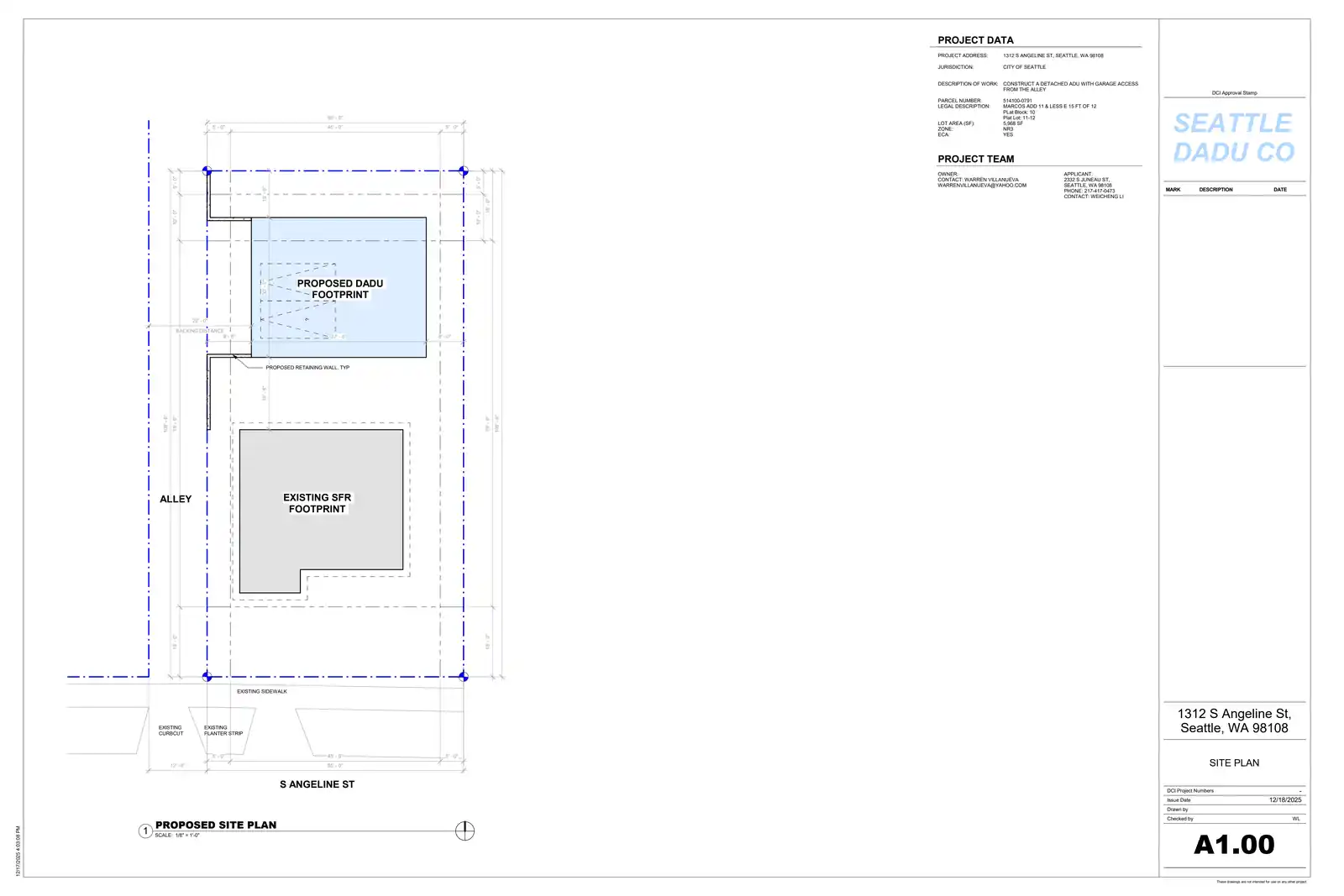 Site plan for 1312 S Angeline St