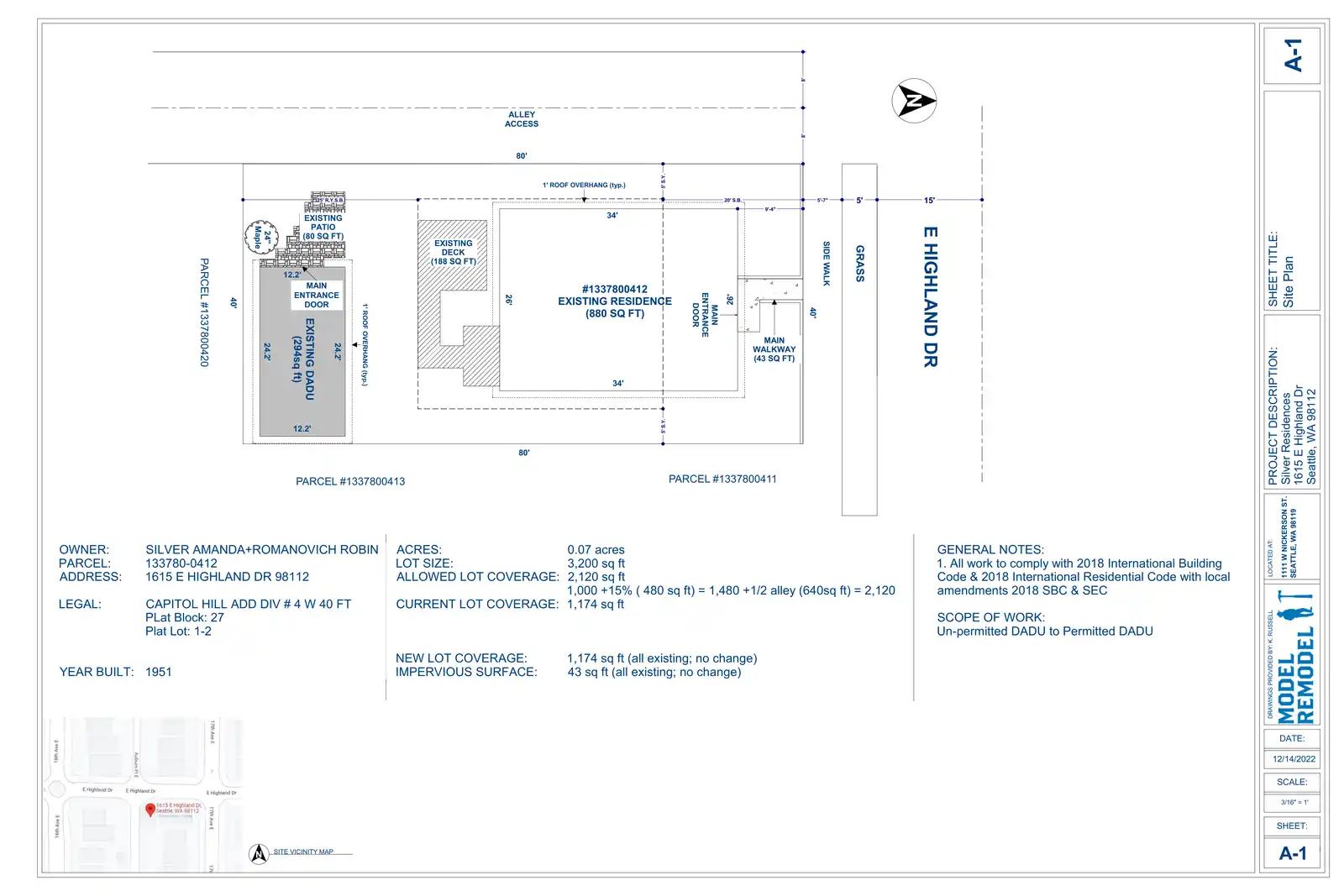 Site plan for 1615 B E Highland Dr