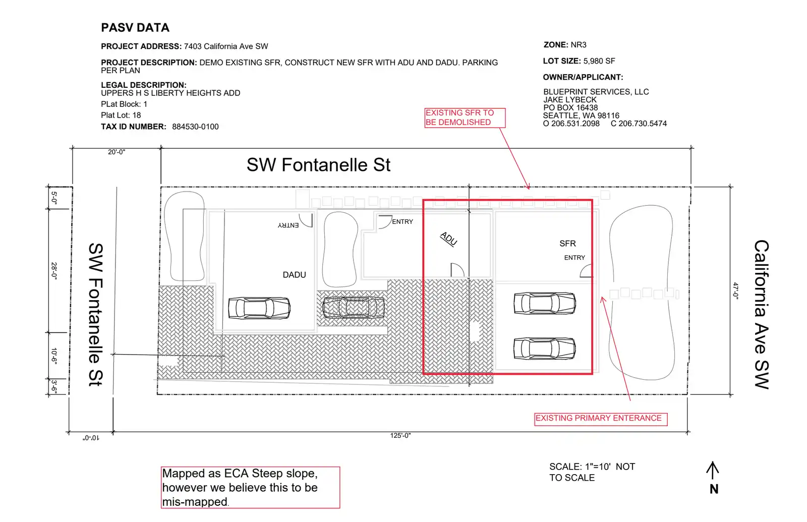 Site plan for 7403 California Ave SW