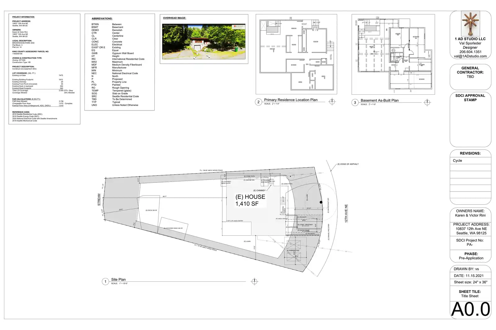 Site plan for 10837 B 12th Ave NE