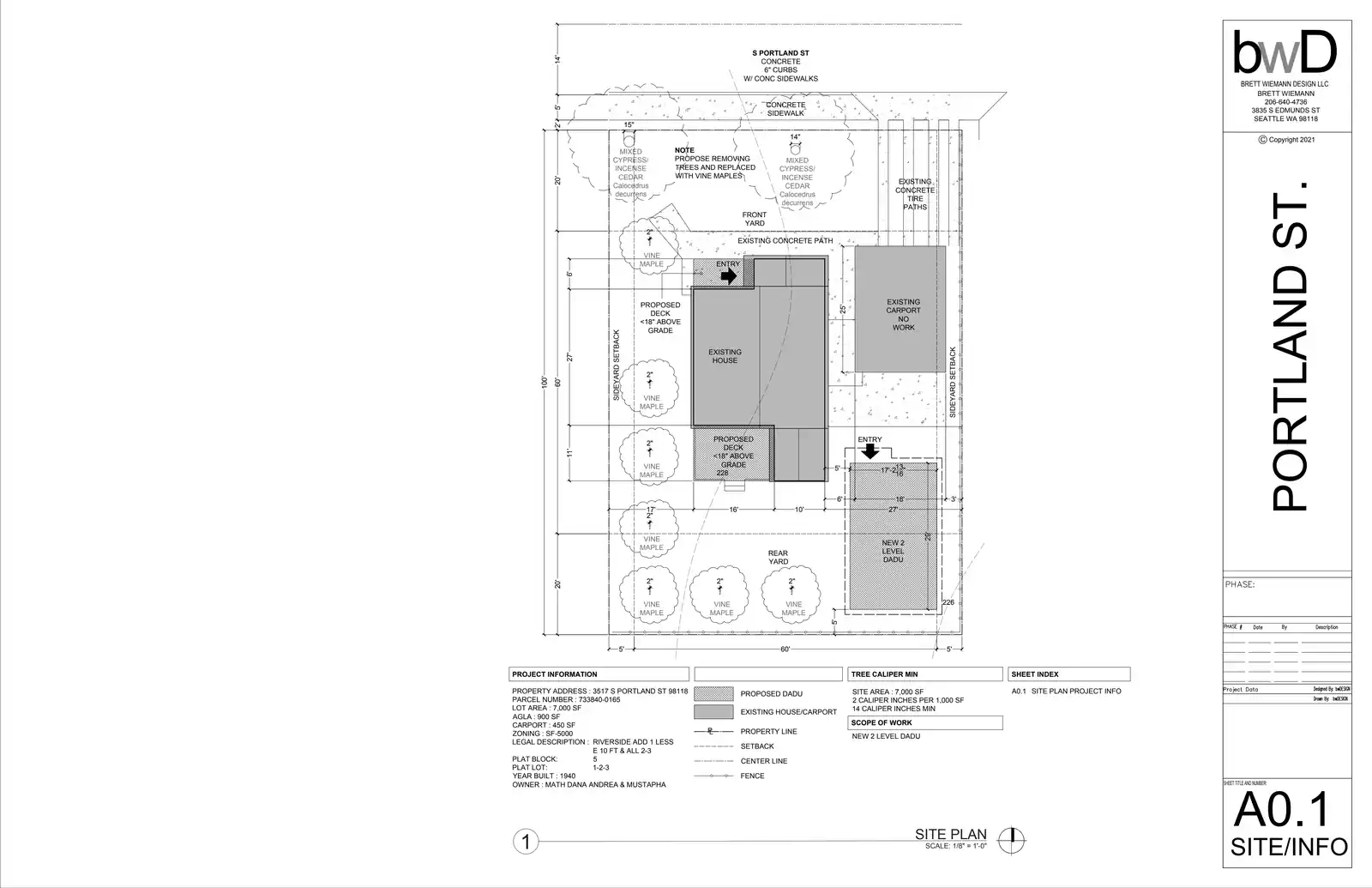 Site plan for 3519 S Portland St