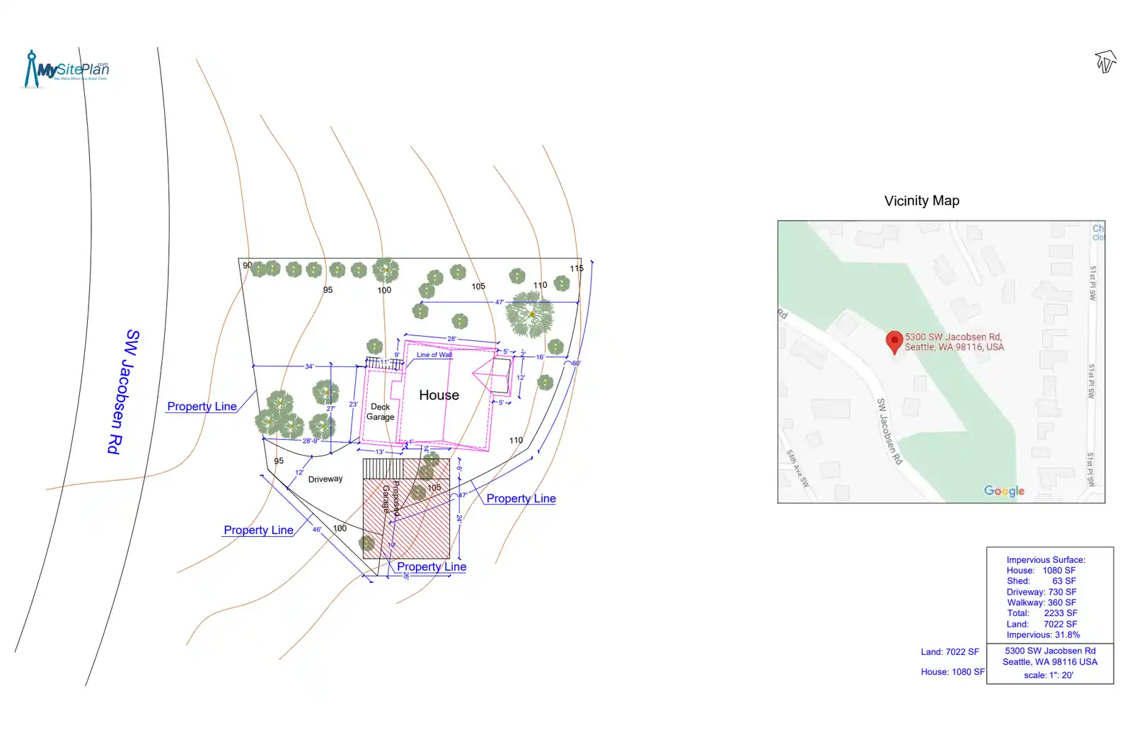 Site plan for 5300 SW Jacobsen Rd
