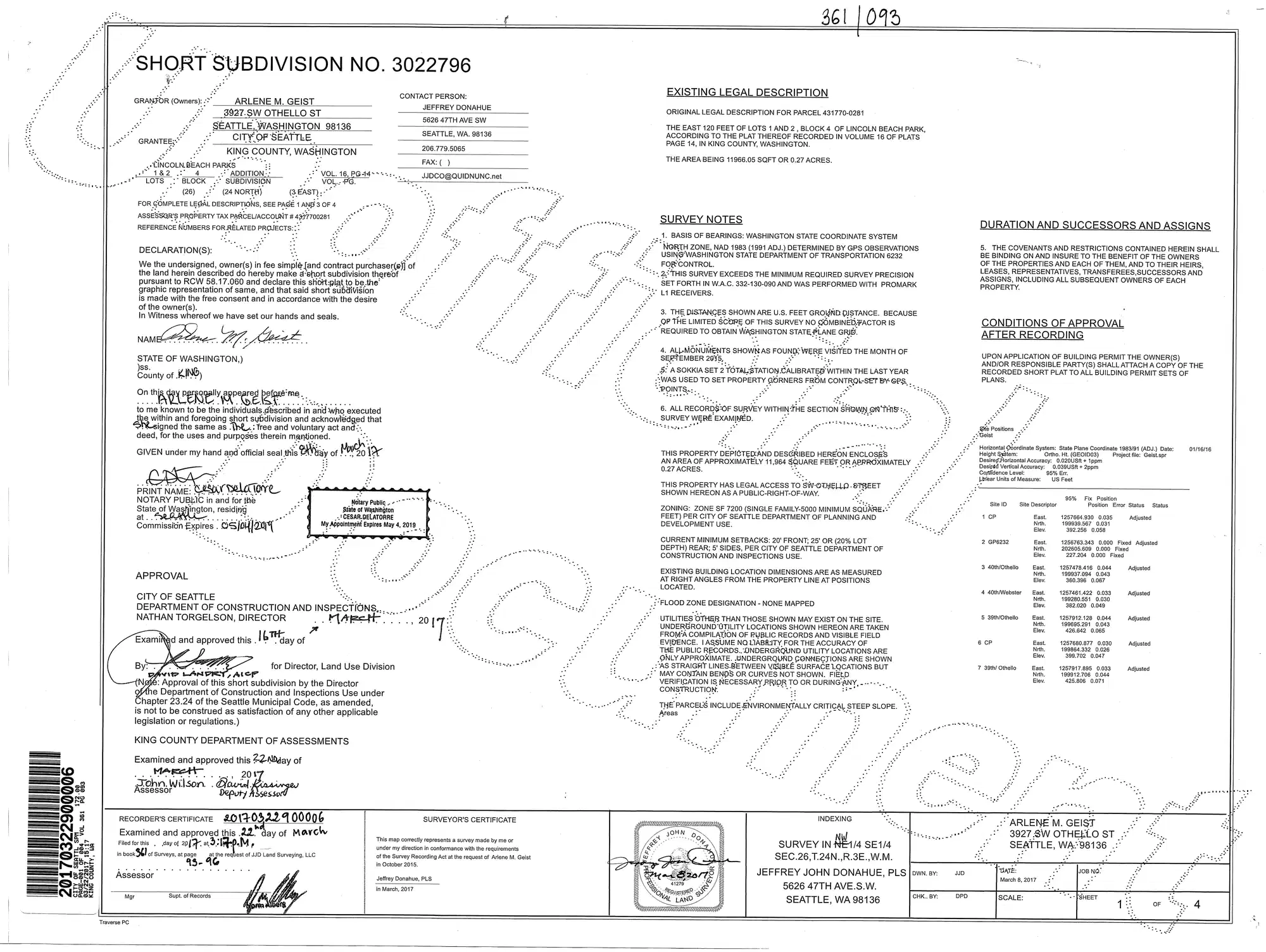 Site plan for 3923 SW Othello St
