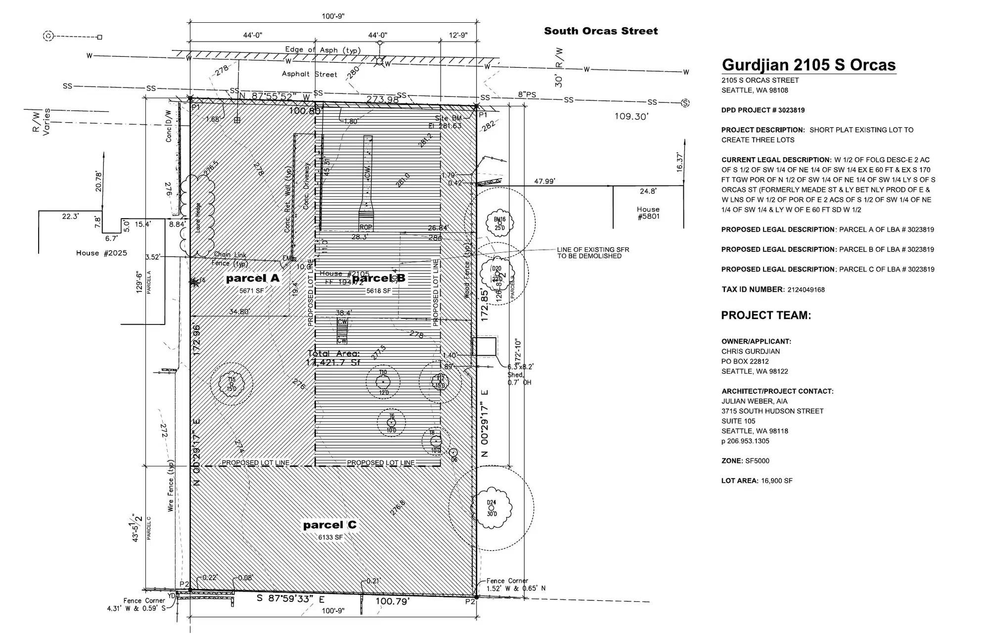 Site plan for 2105 S Orcas St