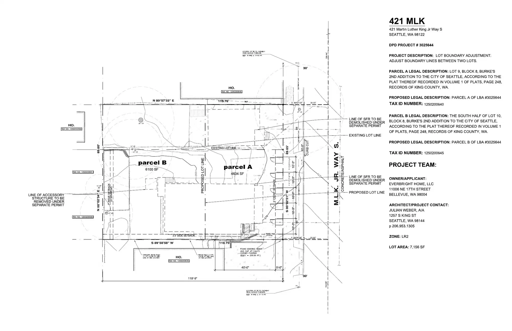 Site plan for 423 M L King Jr Way S