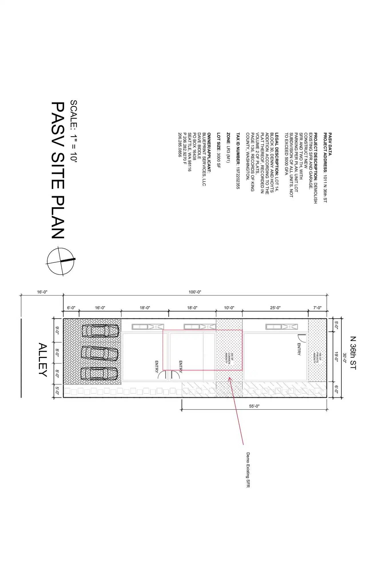 Site plan for 1011 A N 36th St