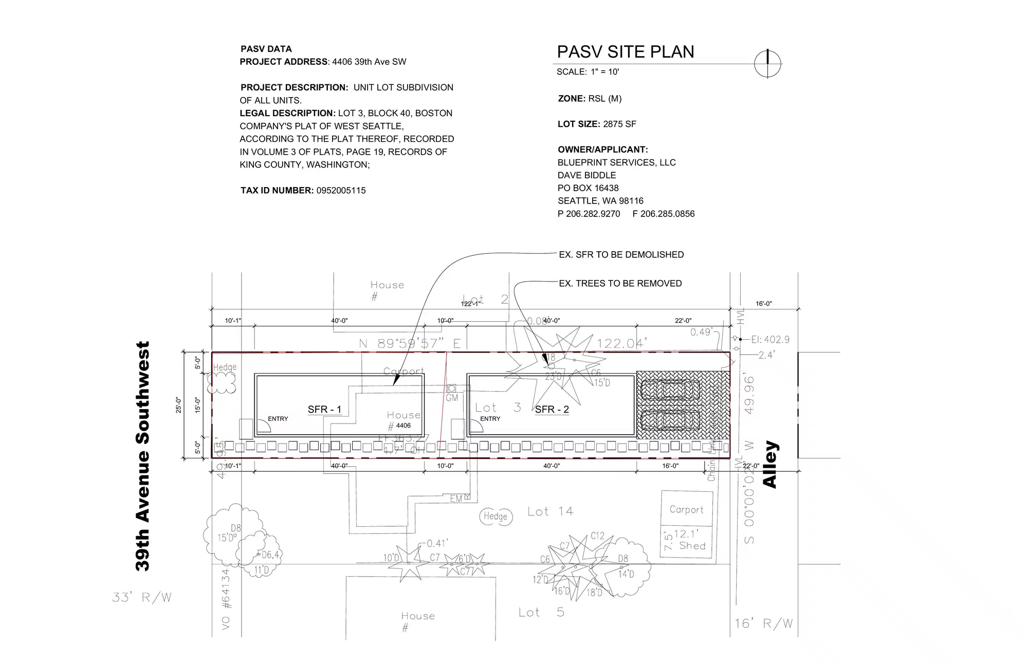 Site plan for 4412 39th Ave SW