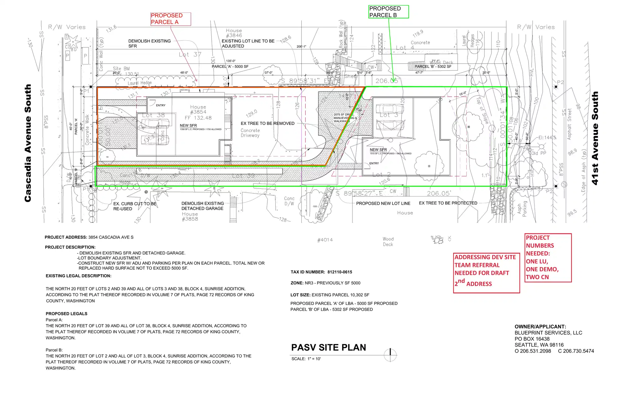 Site plan for 3856 Cascadia Ave S