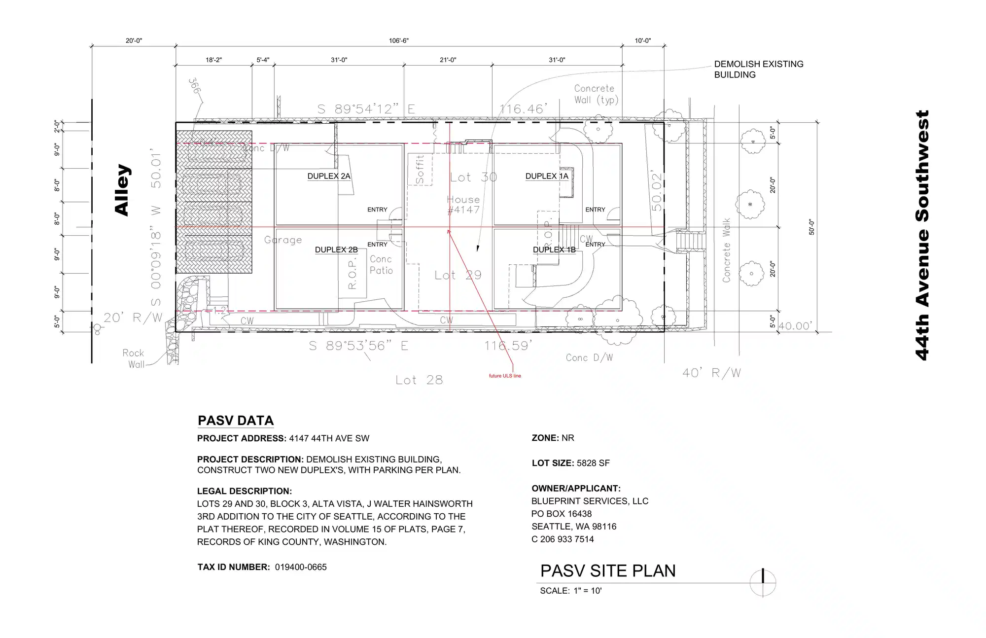 Site plan for 4149 44th Ave SW