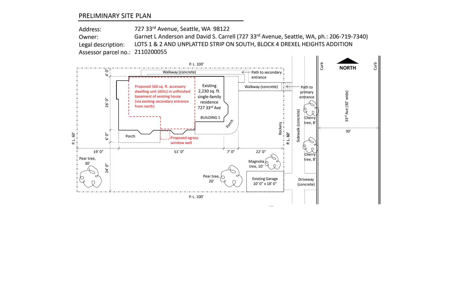 Site plan for 727 33rd Ave