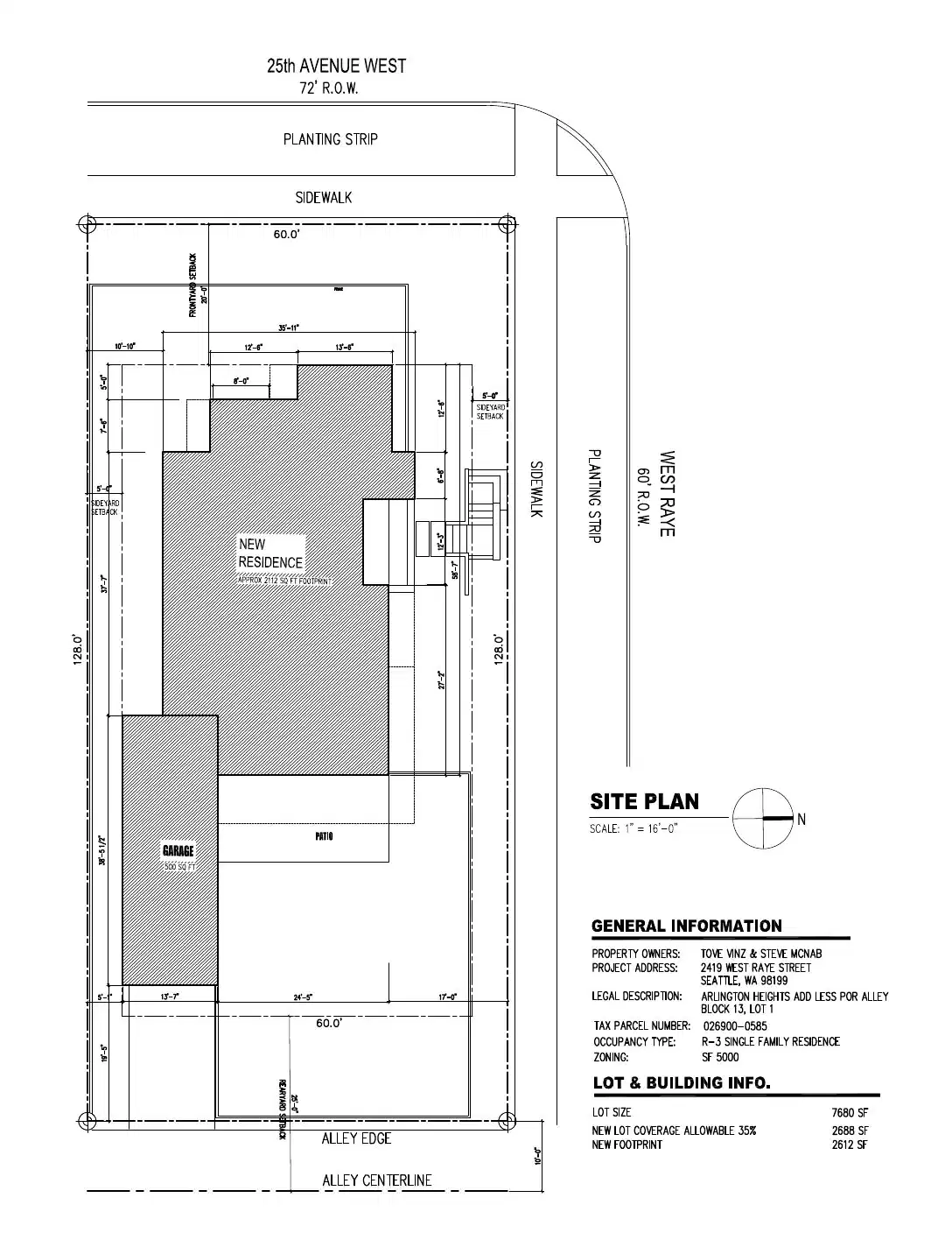 Site plan for 2419 W Raye St