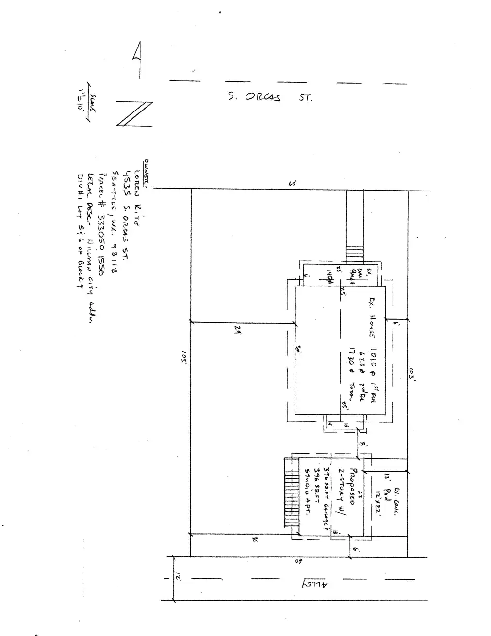 Site plan for 4535 S Orcas St