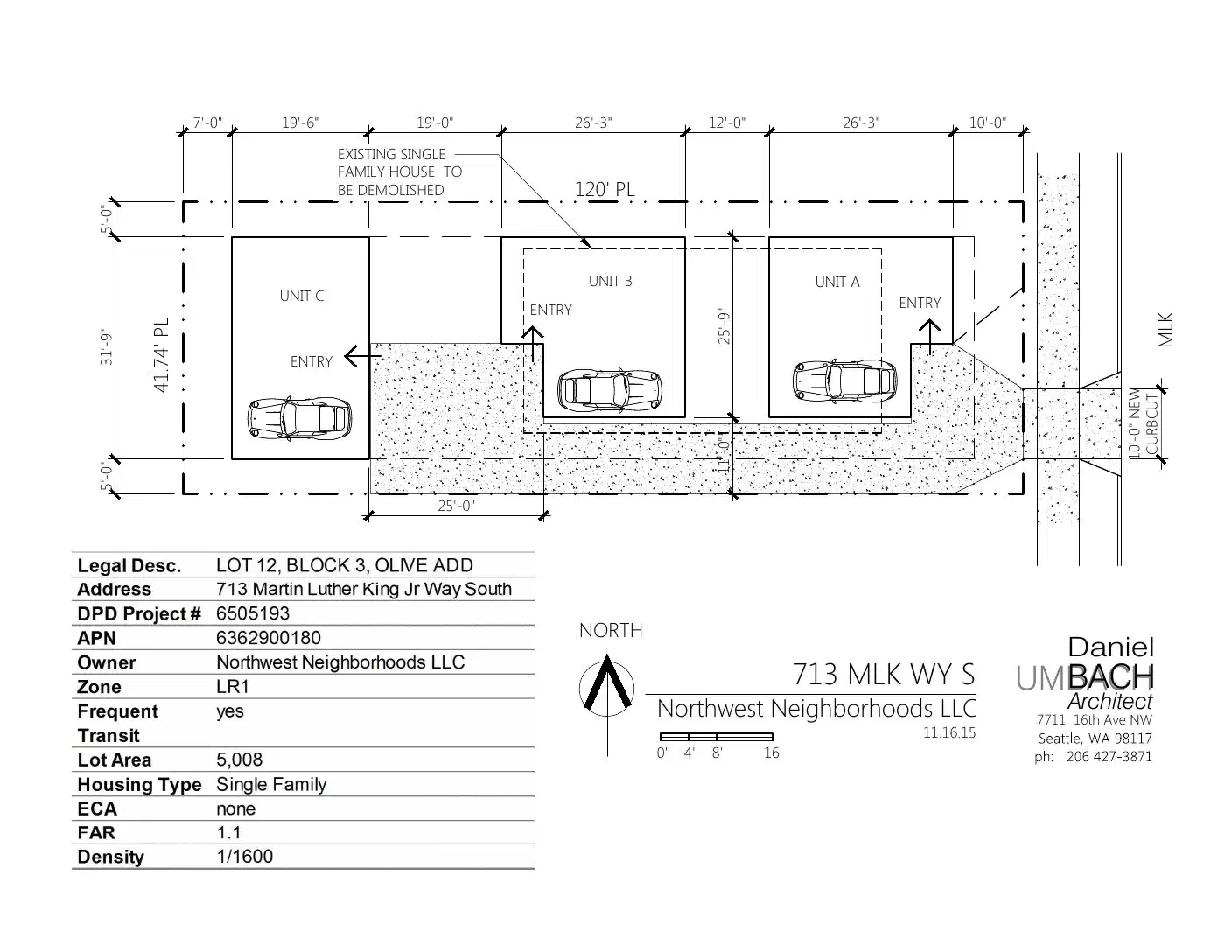 Site plan for 713 M L King Jr Way S