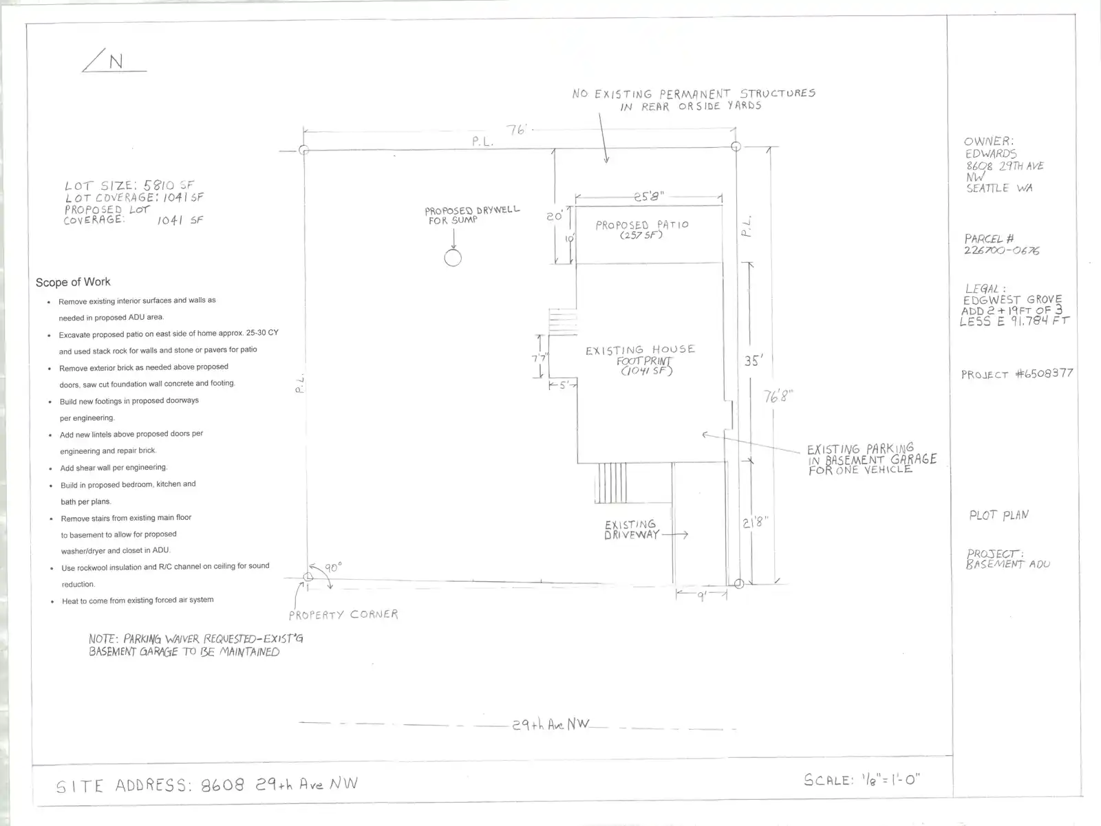 Site plan for 8608 29th Ave NW