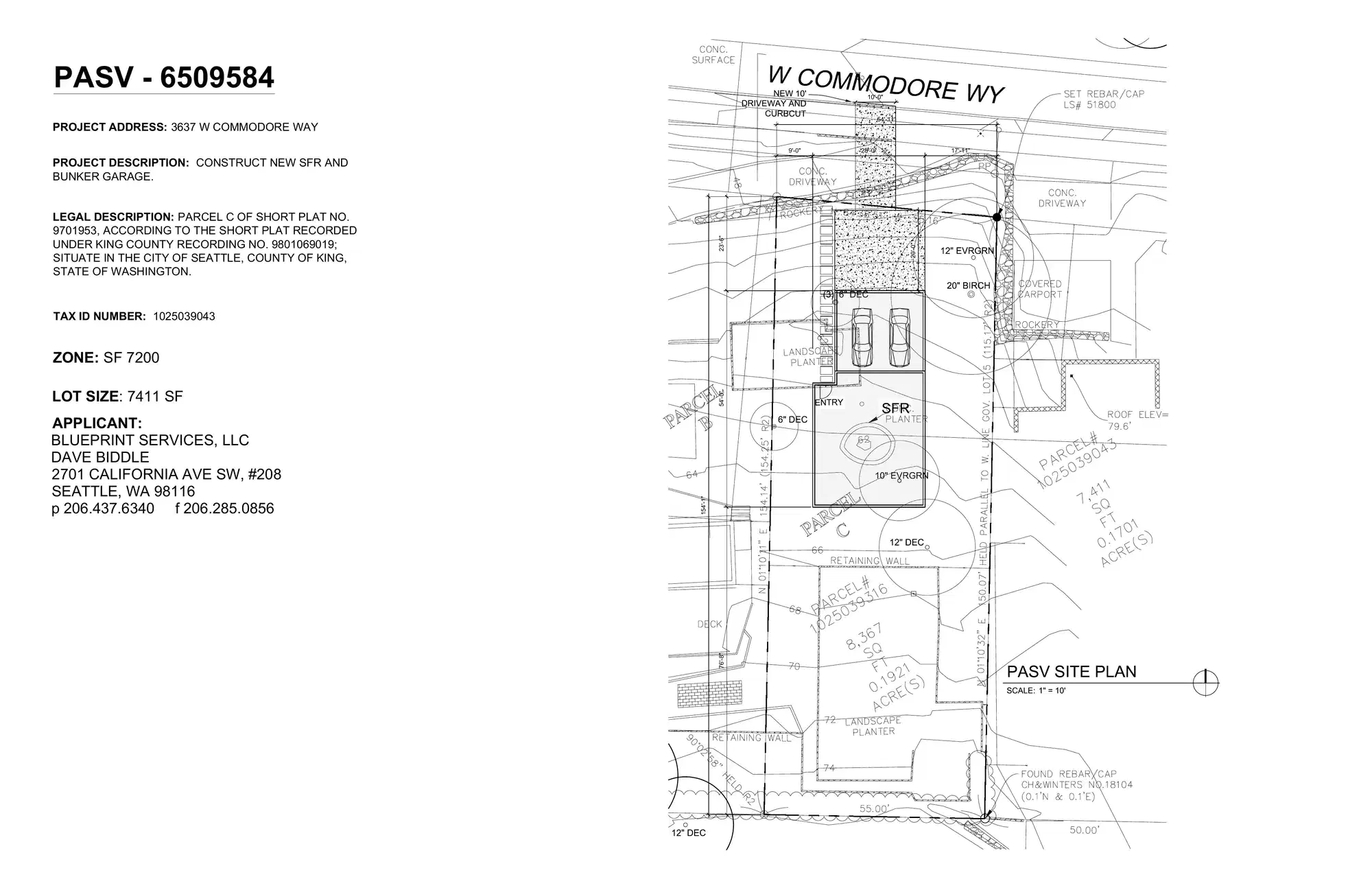 Site plan for 3637 W Commodore Way