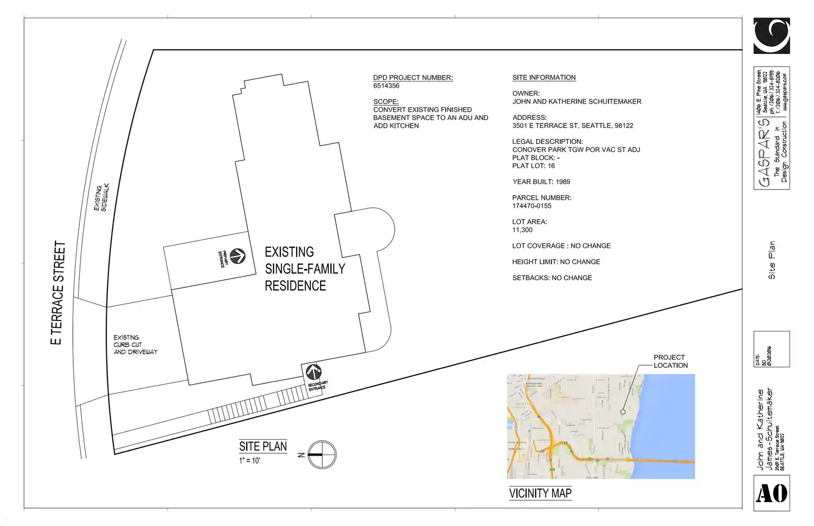 Site plan for 3501 E Terrace St