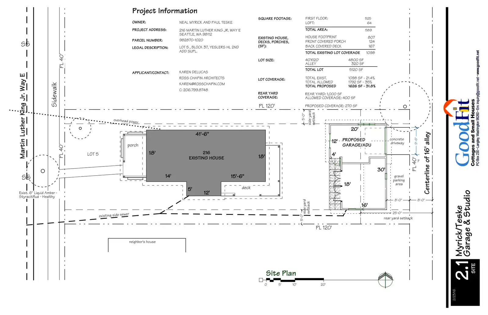 Site plan for 216 M L King Jr Way E