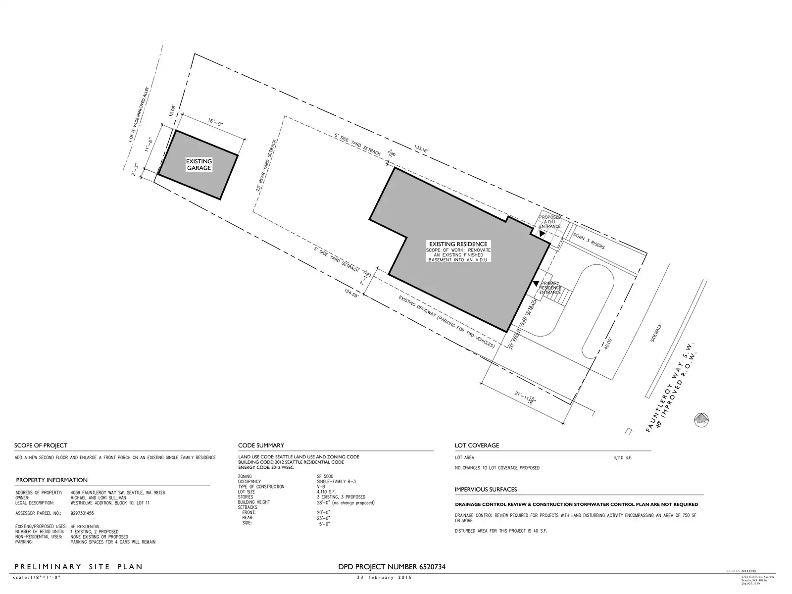 Site plan for 4039 Fauntleroy Way SW
