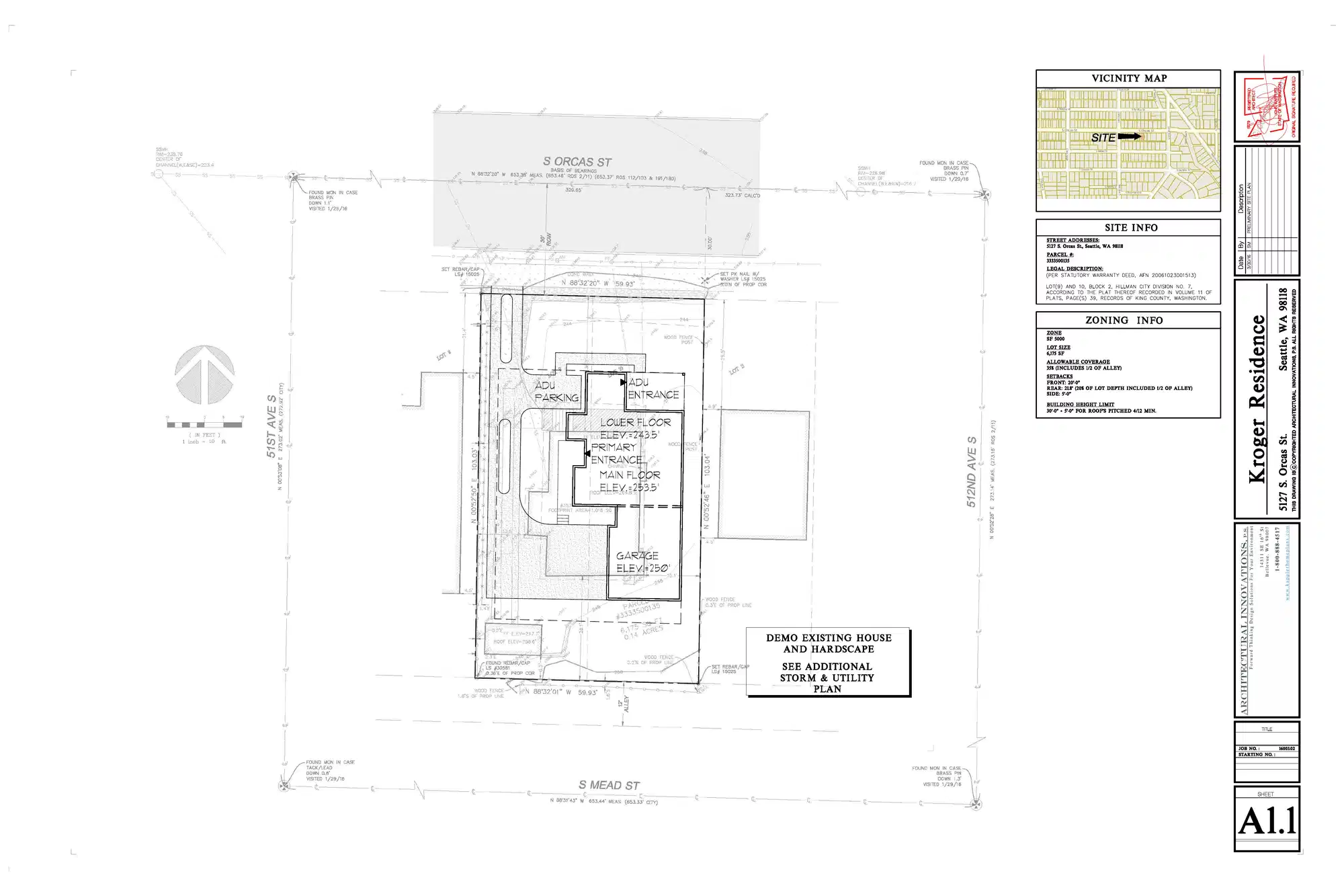 Site plan for 5127 S Orcas St