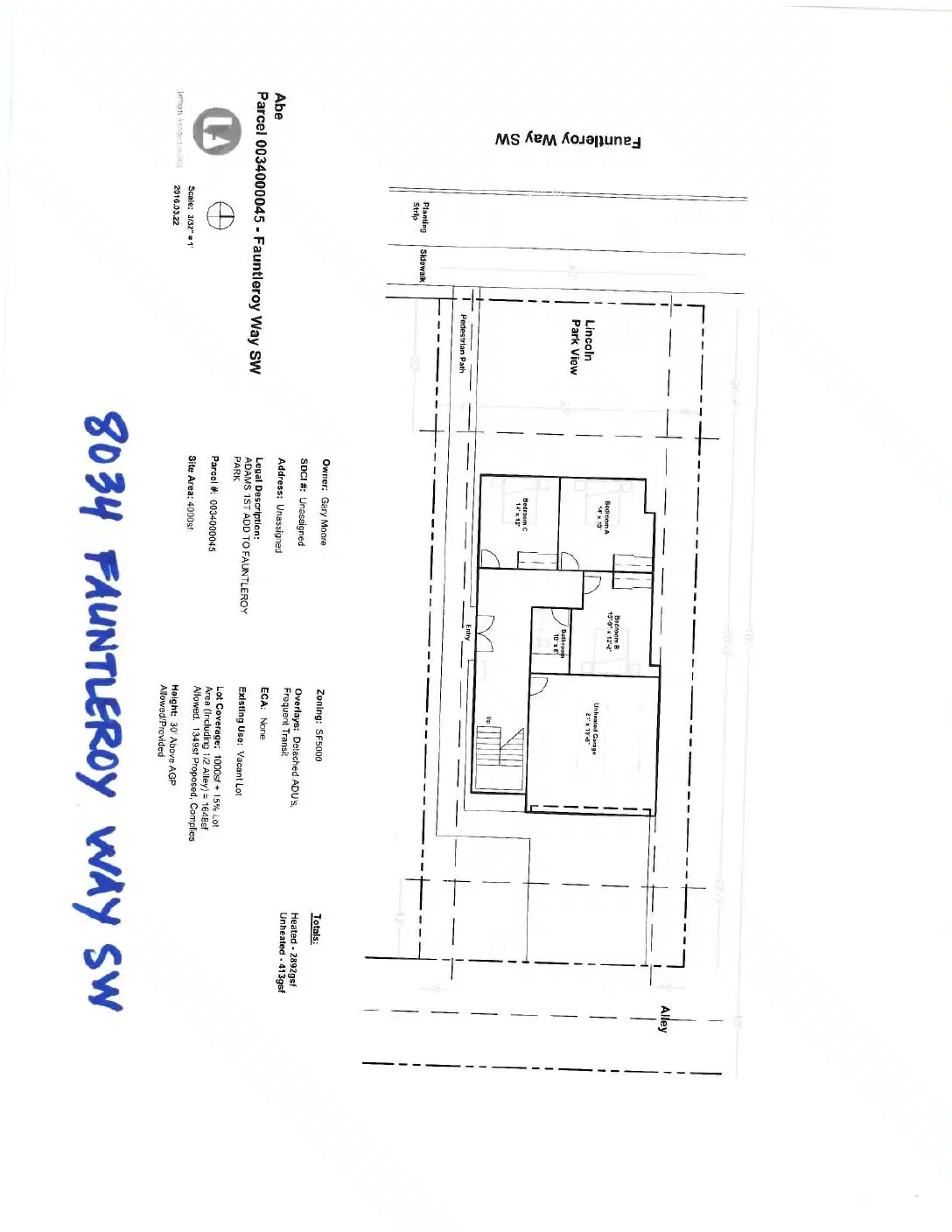 Site plan for 8034 Fauntleroy Way SW