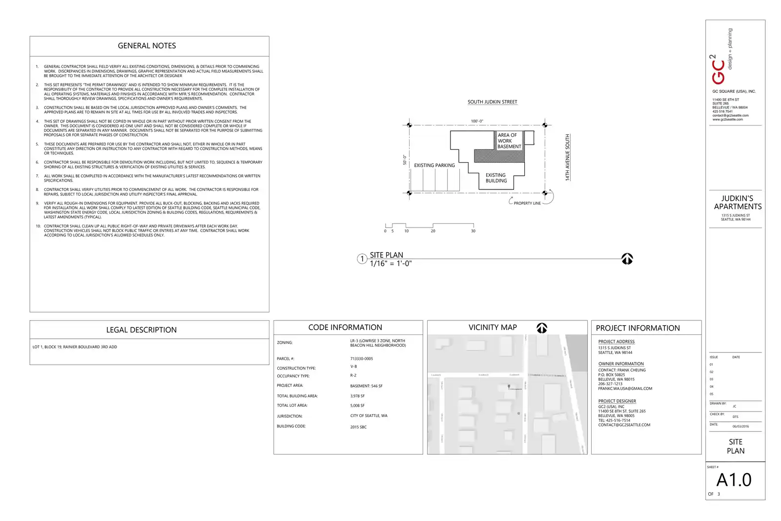 Site plan for 1315 S Judkins St