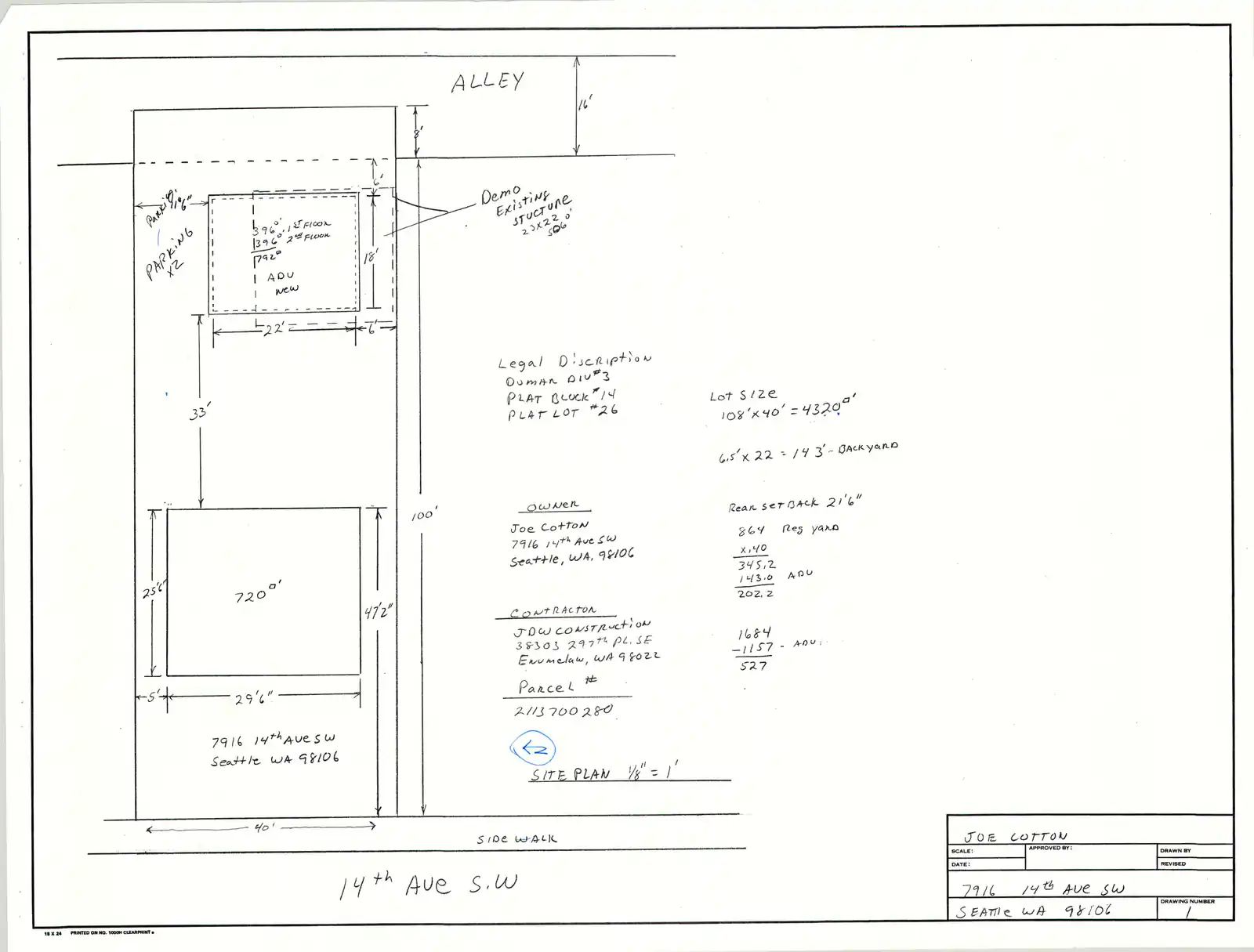 Site plan for 7916 14th Ave SW