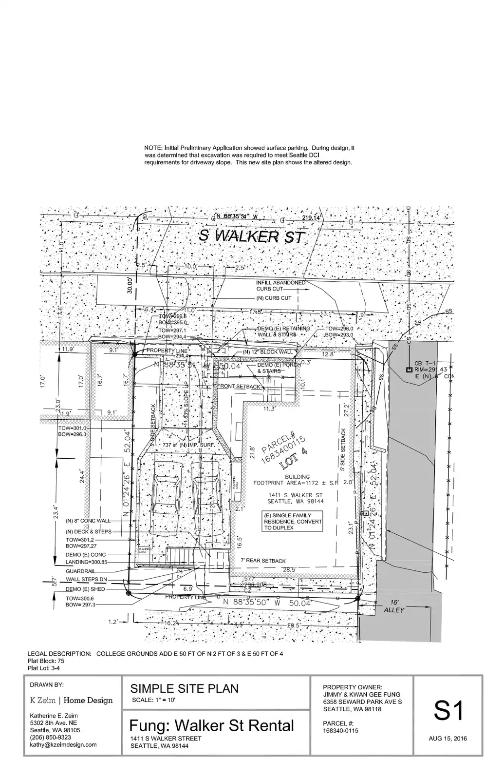 Site plan for 1411 S Walker St