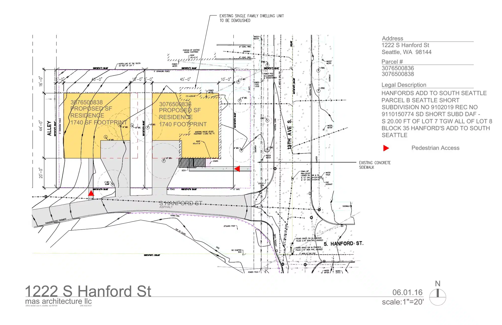 Site plan for 1222 S Hanford St