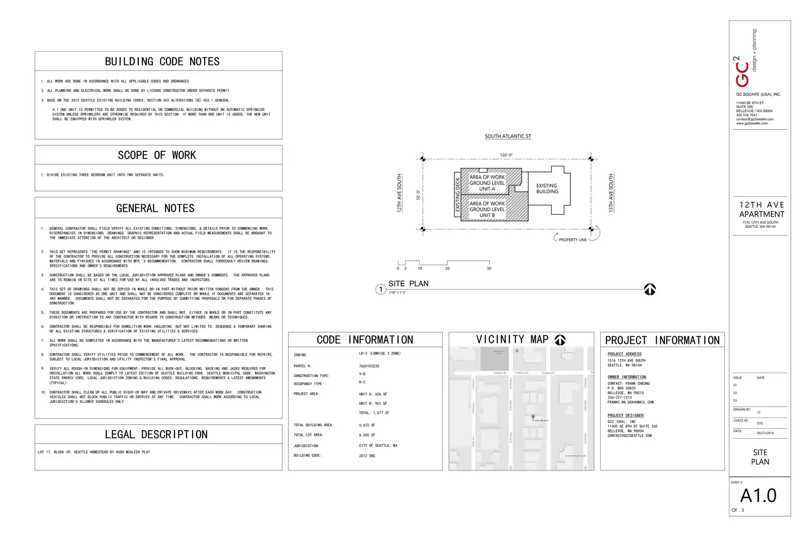Site plan for 1516 12th Ave S