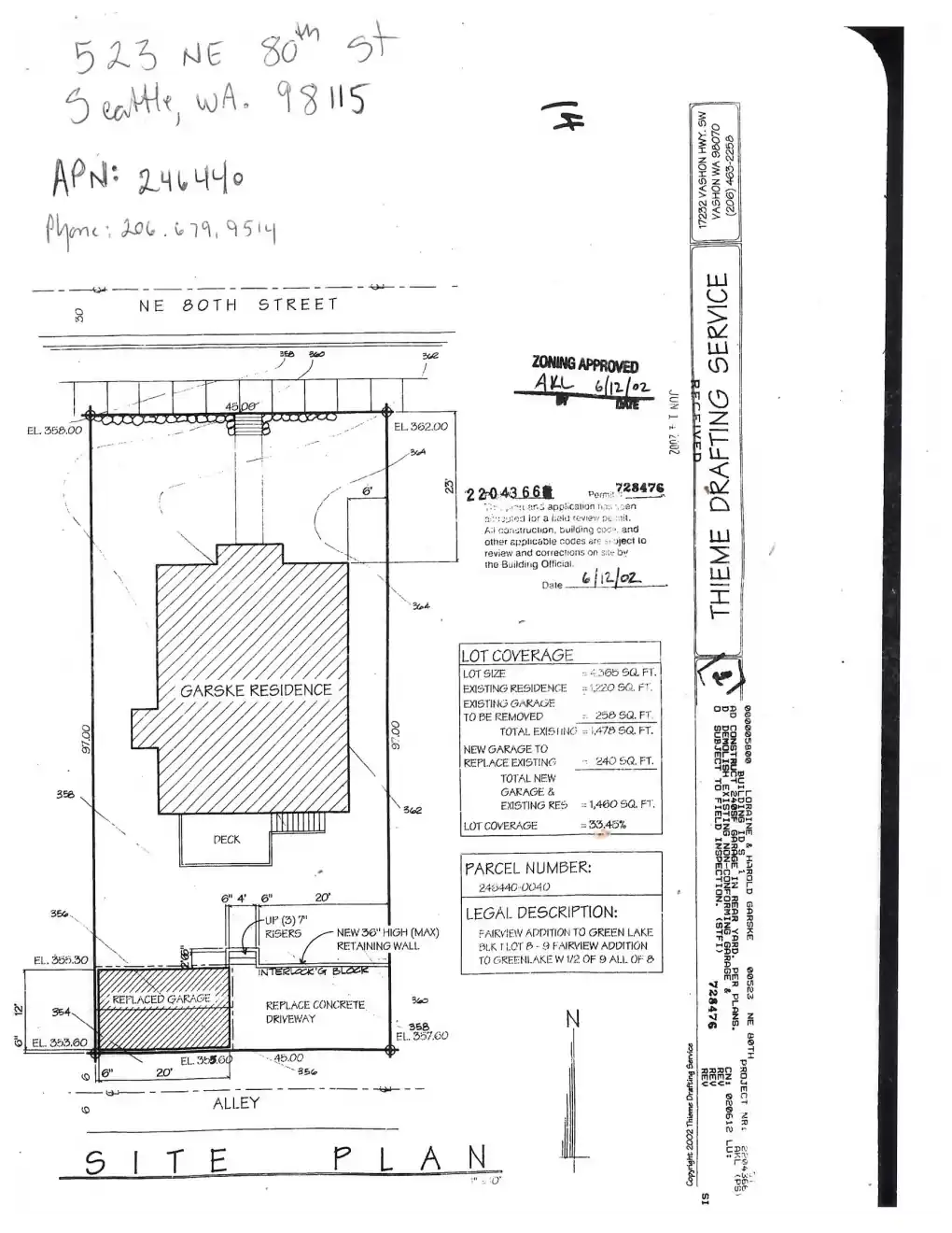 Site plan for 523 NE 80th St