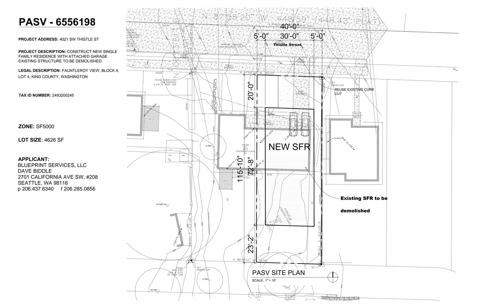 Site plan for 4021 SW Thistle St