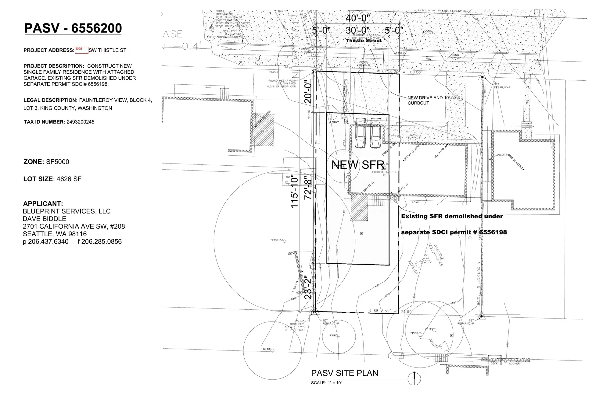 Site plan for 4025 SW Thistle St