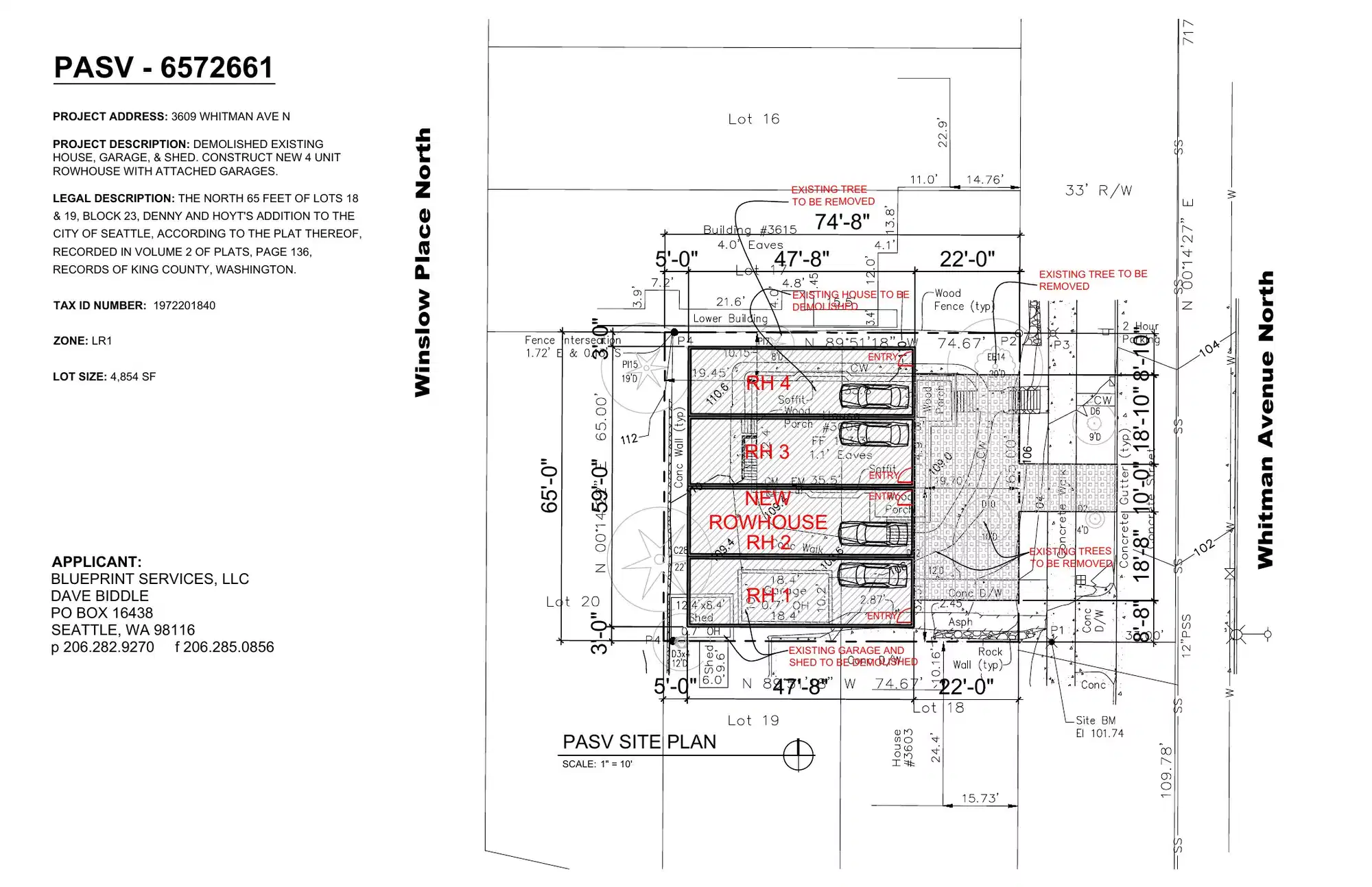 Site plan for 3609 Whitman Ave N
