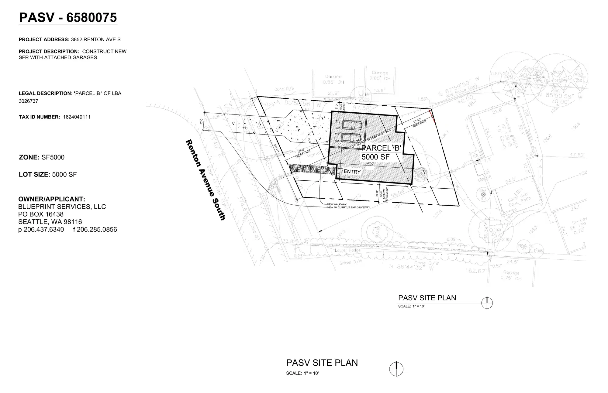 Site plan for 3852 Renton Ave S