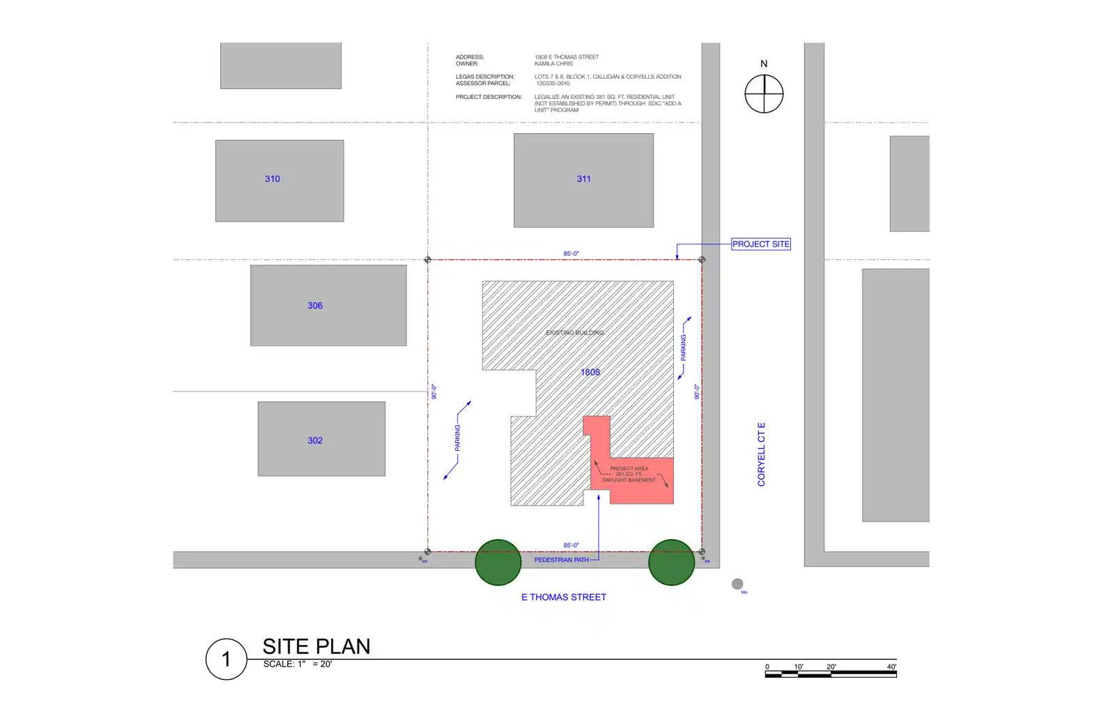 Site plan for 1808 E Thomas St