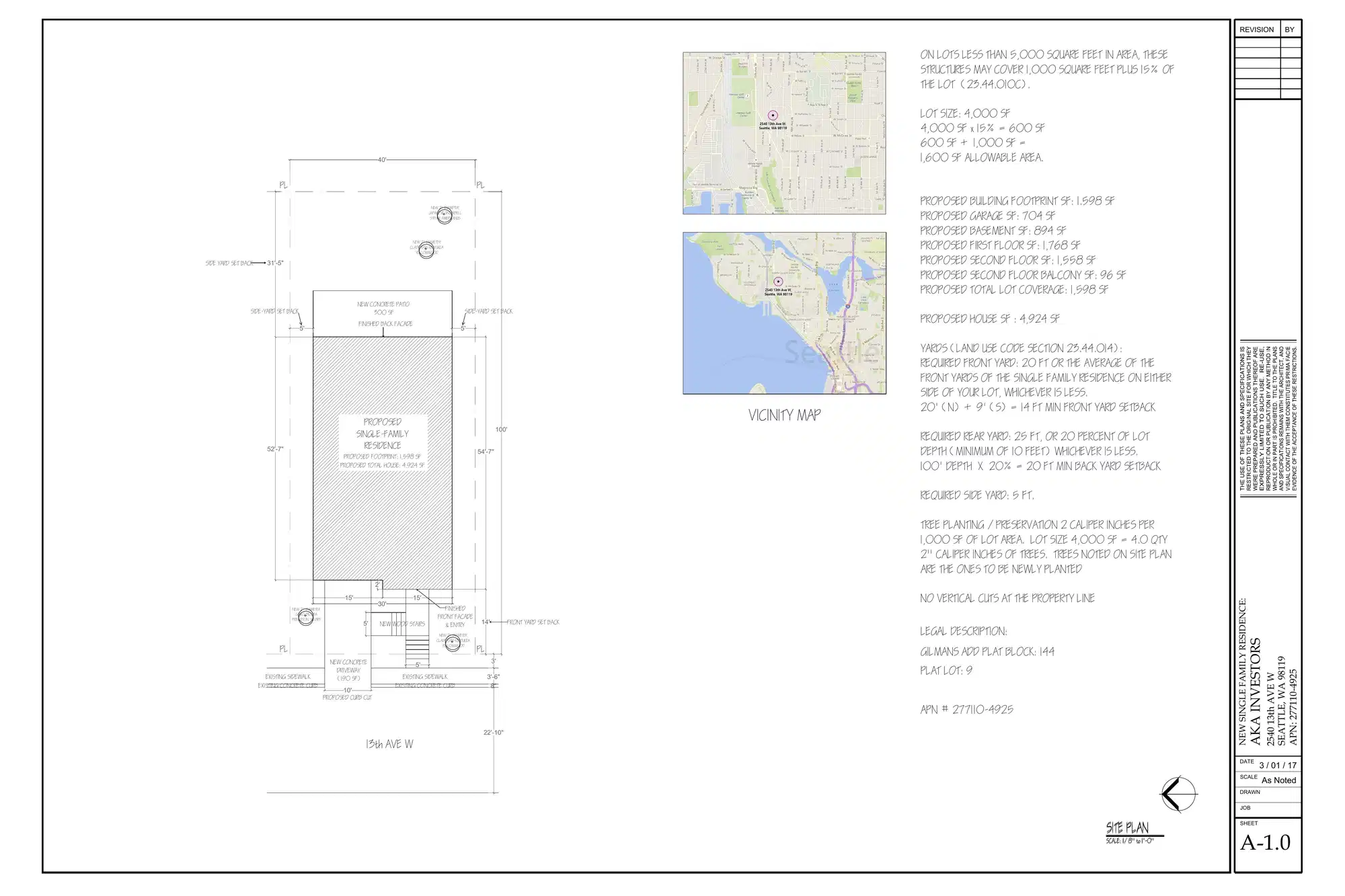 Site plan for 2540 13th Ave W