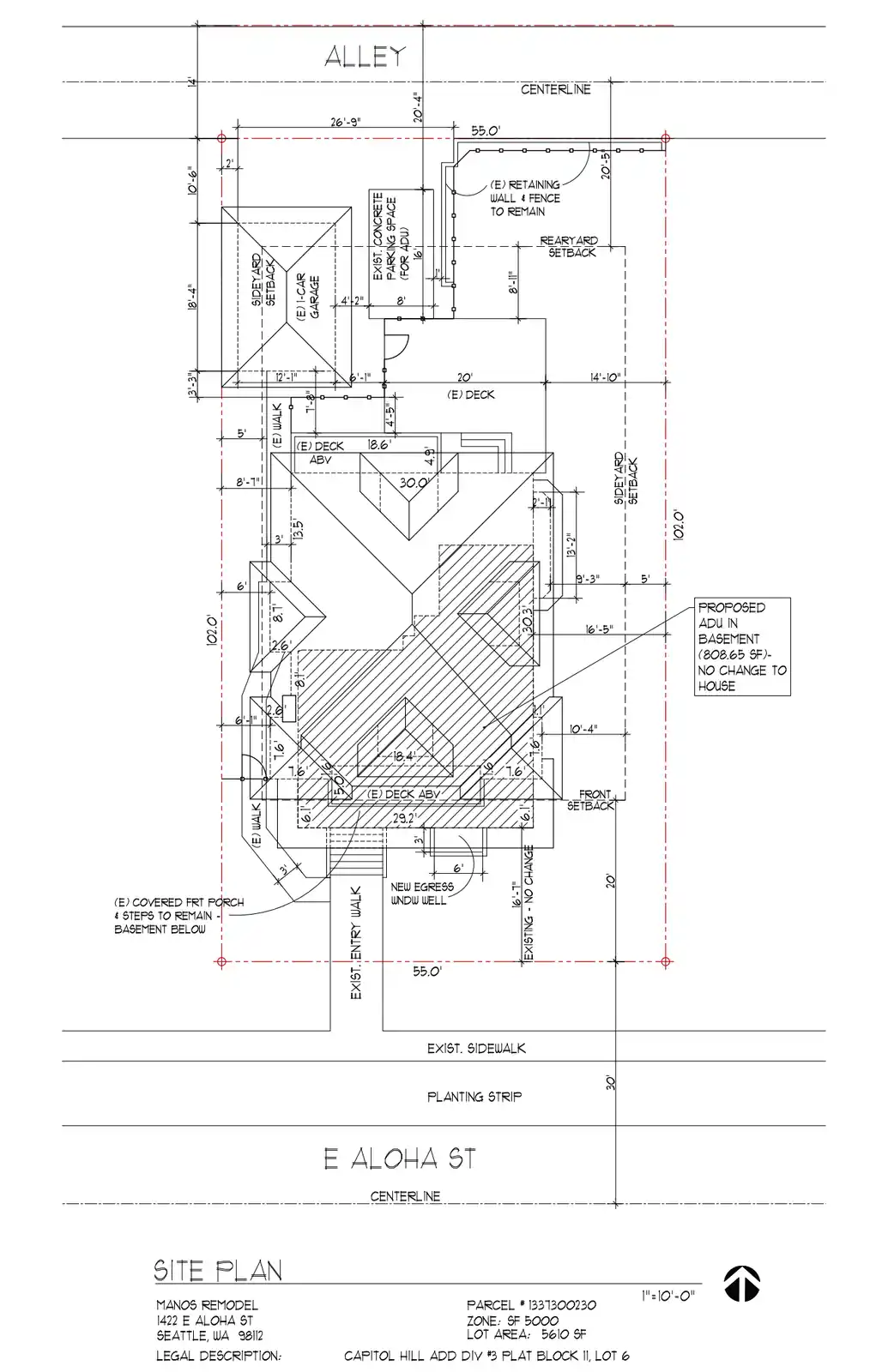 Site plan for 1422 E Aloha St