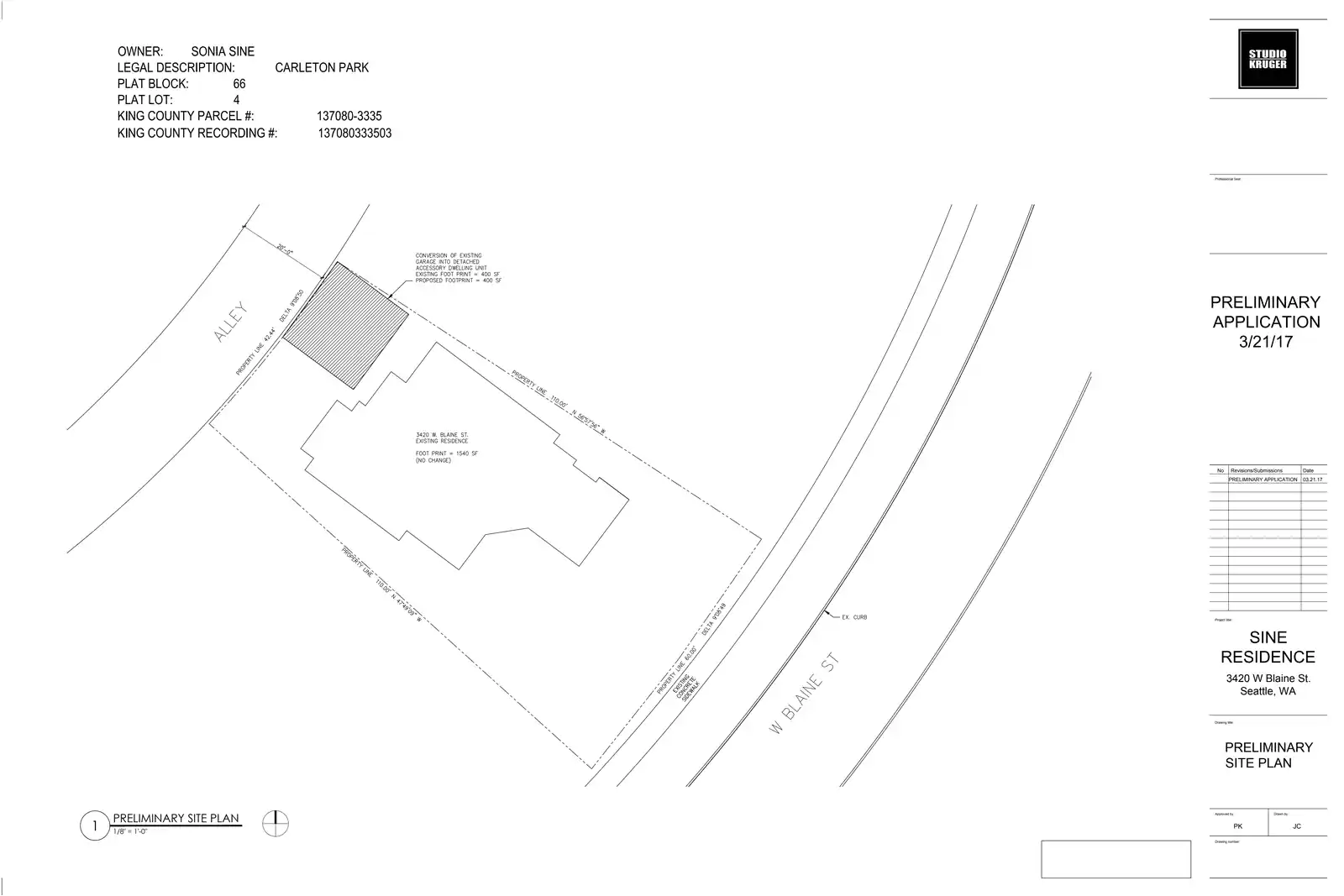 Site plan for 3420 W Blaine St