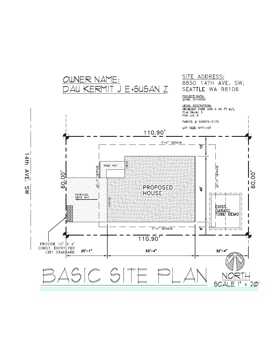 Site plan for 8850 14th Ave SW