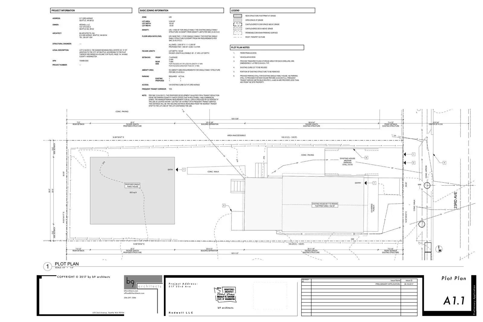 Site plan for 517 B 23rd Ave