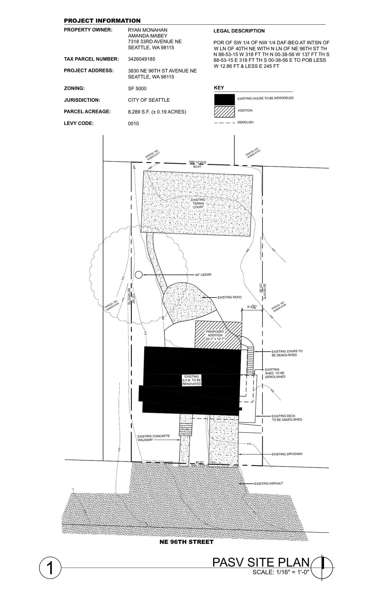 Site plan for 3830 NE 96th St