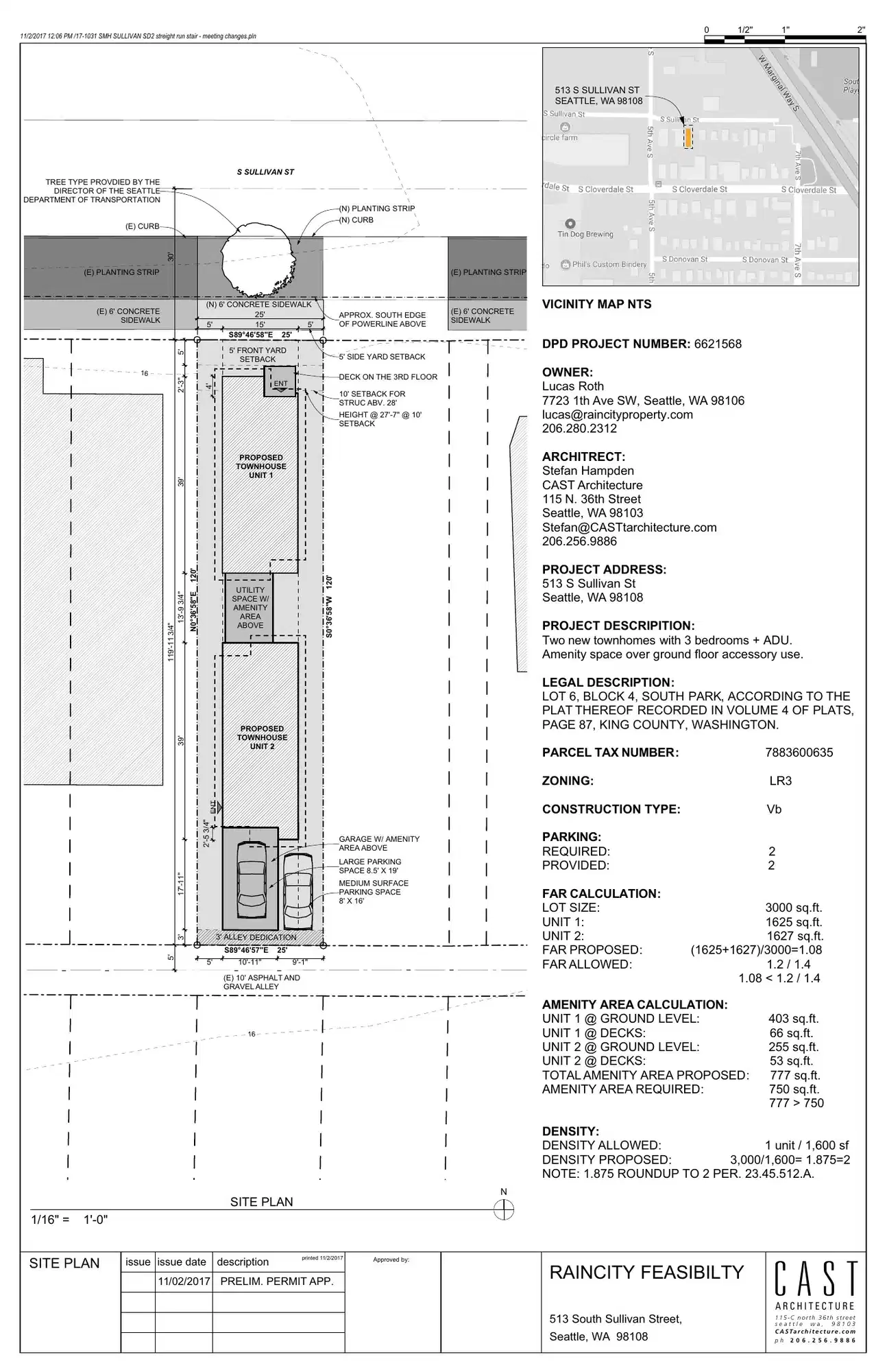 Site plan for 513 S Sullivan St