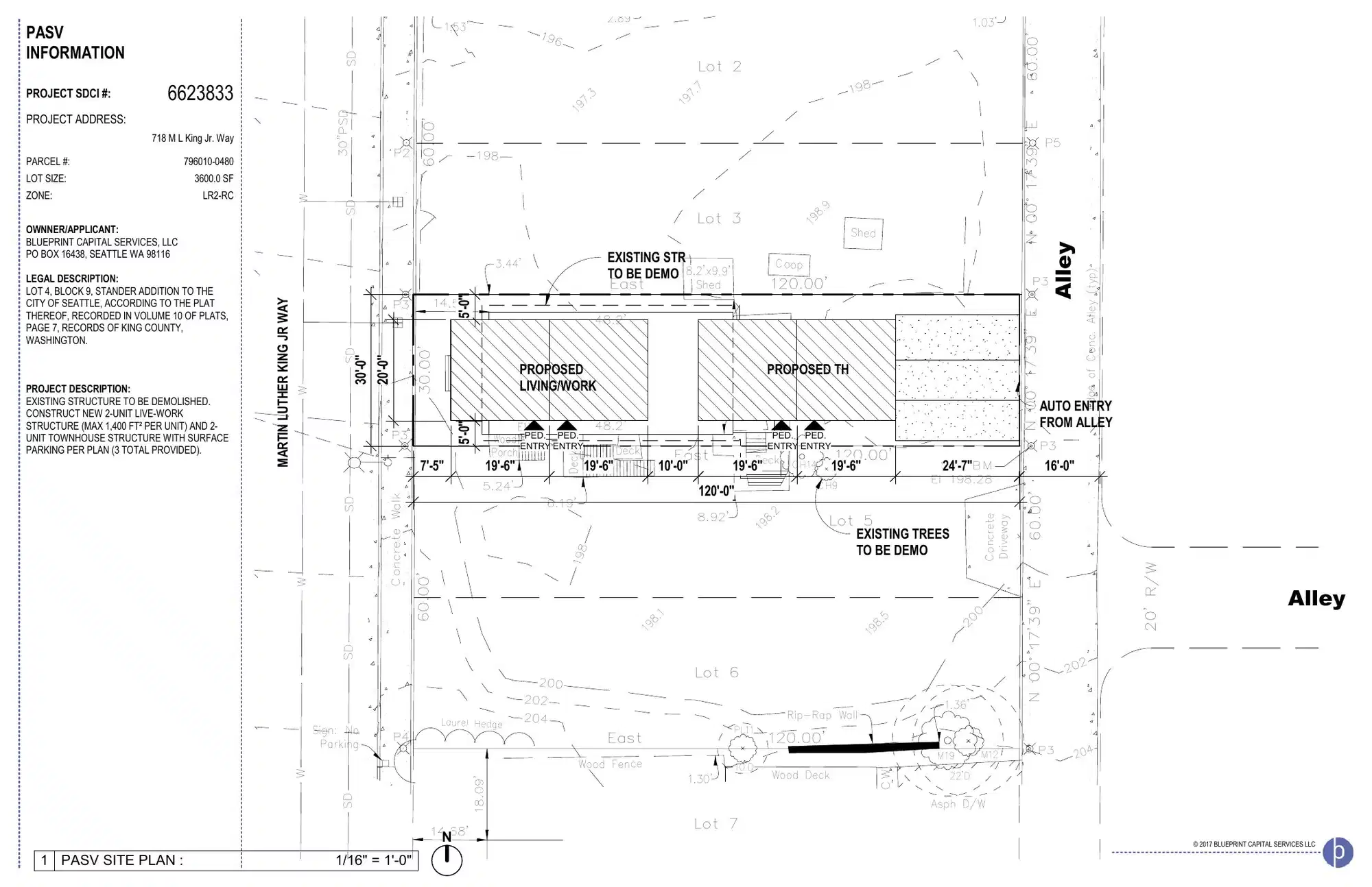 Site plan for 718 M L King Jr Way
