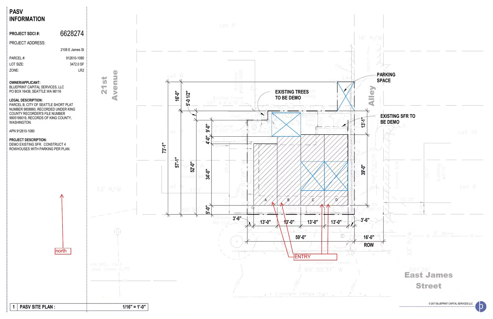Site plan for 2108 E James St
