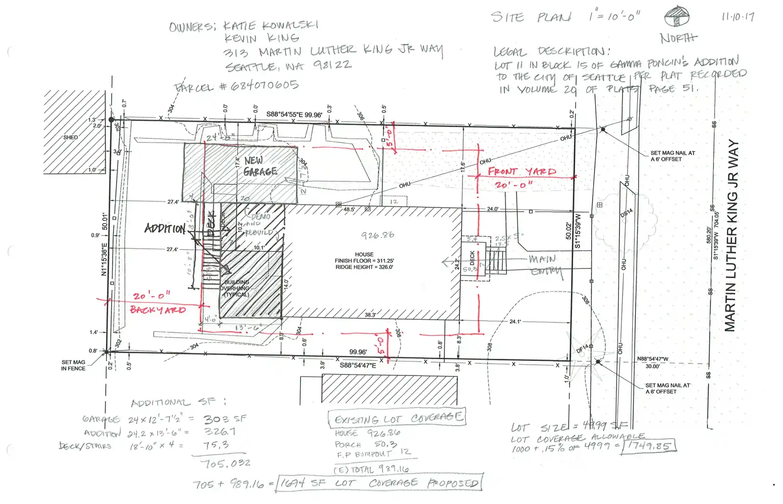 Site plan for 313 M L King Jr Way