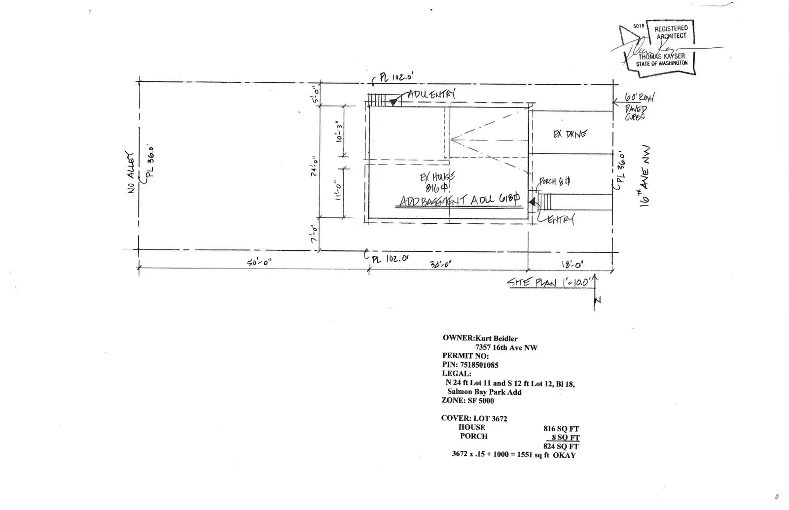 Site plan for 7357 16th Ave NW